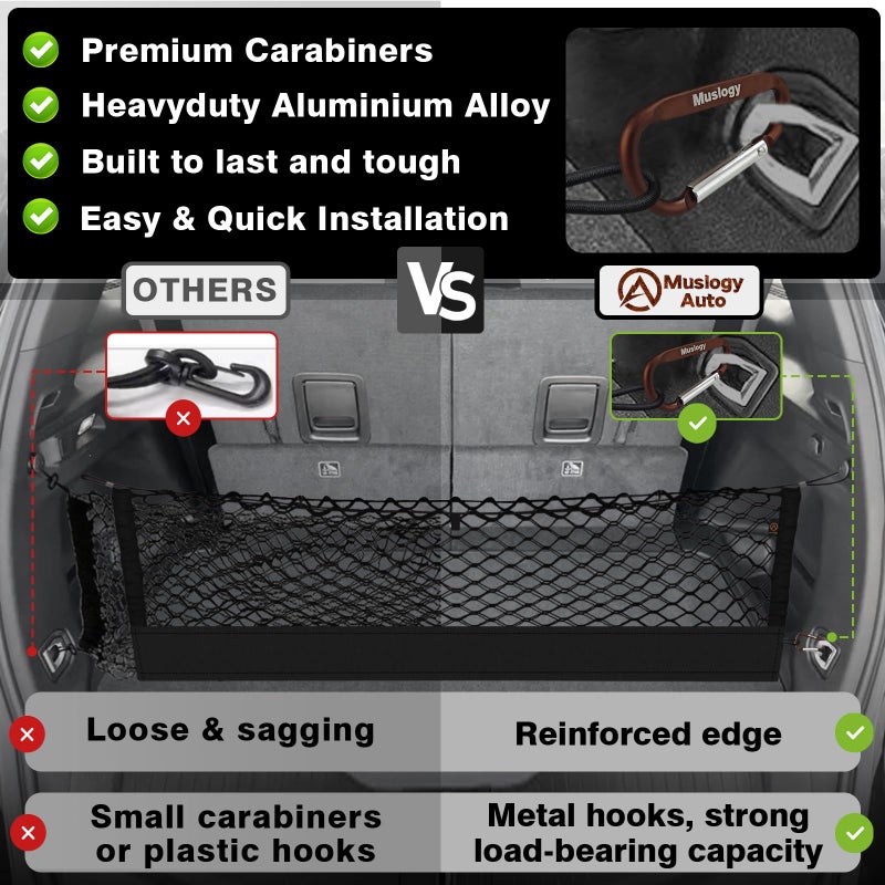 Muslogy Envelope Style Trunk Cargo Net Compatible with 2021-2024 2025 Jeep Grand Cherokee L Accessories Custom Fit Trunk Organizer Upgraded Storage Luggage Net with Metal Hooks (3-Row GCL) - Image 2